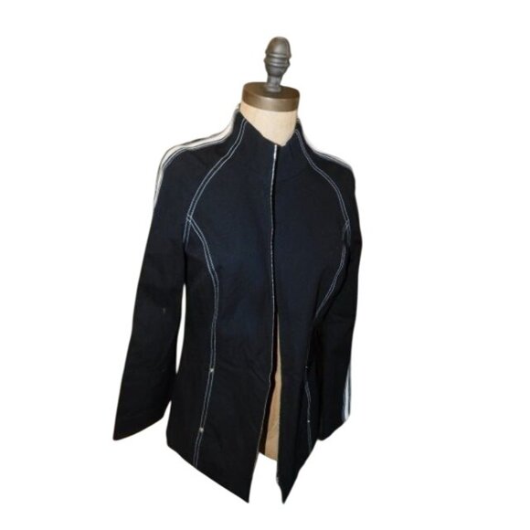 St. John Sport Size P Petite Small Navy Blue White Sporty Designer Zip Jacket - Picture 1 of 5